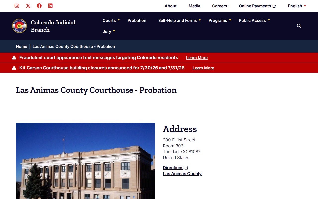 Las Animas County probation office page for post-release supervision